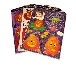 Lot Of 3 Vintage Halloween Window Classic Clings Hologram  17” NOS